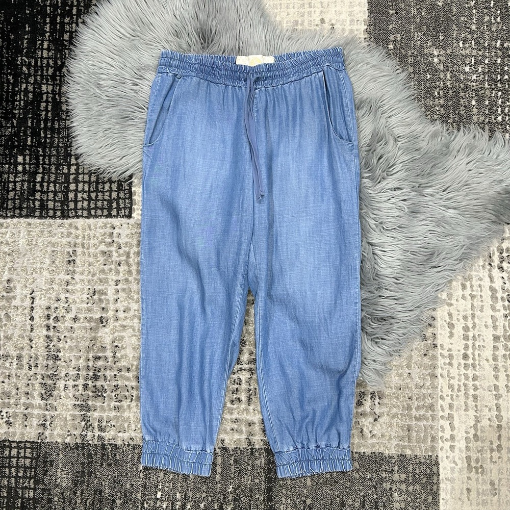 Bella Dahl Women's Denim Joggers In Evening Mist Wash Blue Size Medium $141